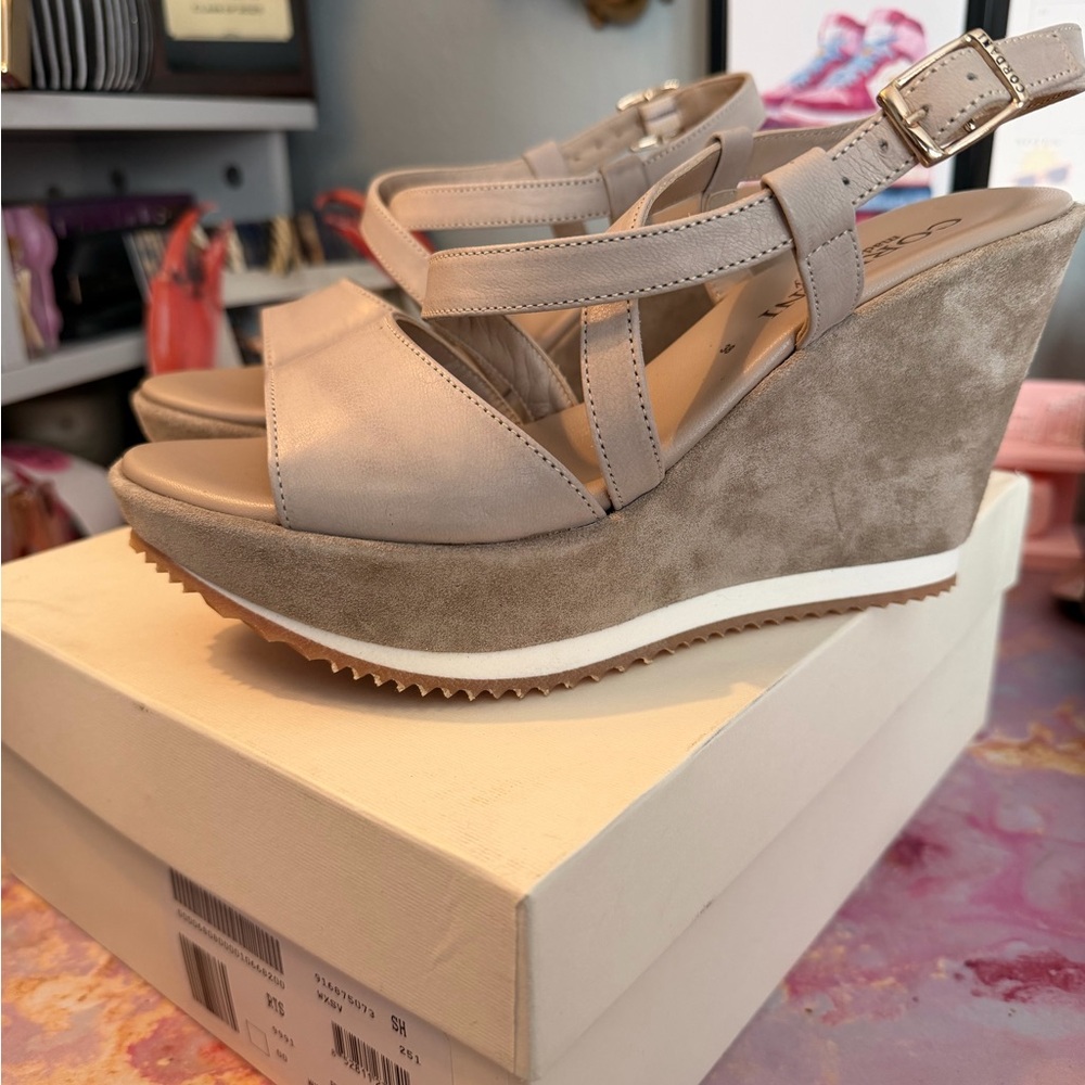 Cordani Taupe Wedge Sandals